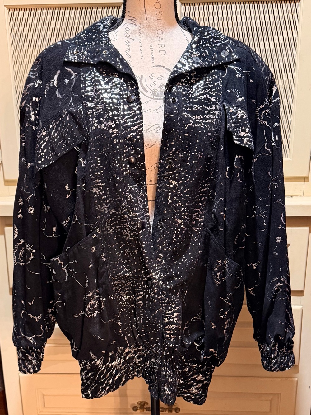 VTG Escada West Germany Silver Foil Bomber Jacket Rare Back Map Pocket